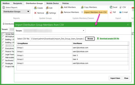 boxer import distribution lists|import csv into distribution group.